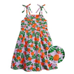 Crewcuts Floral Orange And Green Dress, Girls Size 7